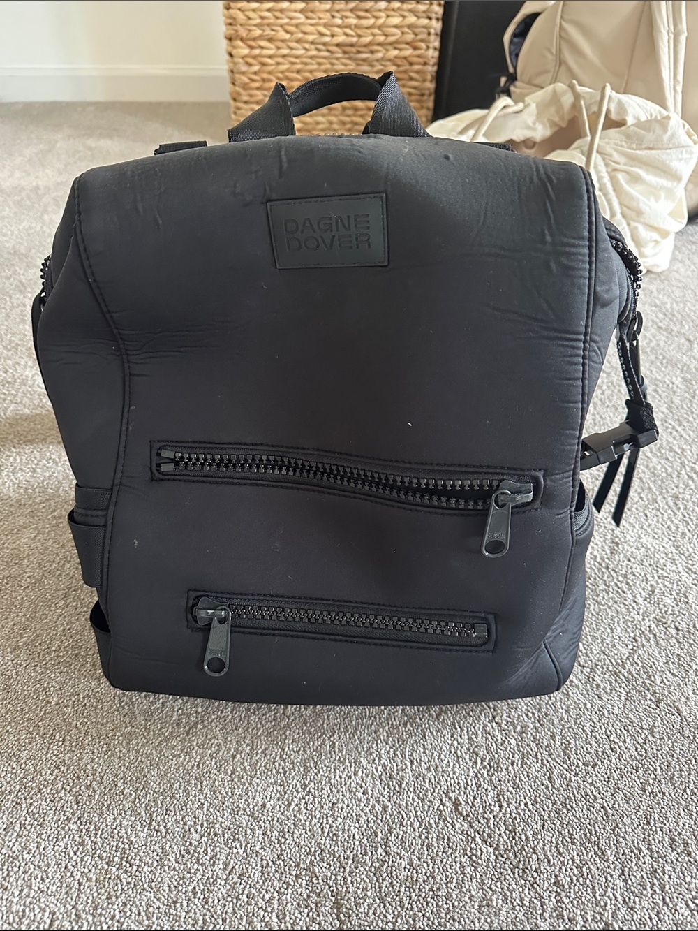 Dagne Dover Black Minimalist Backpack with Front Zippers